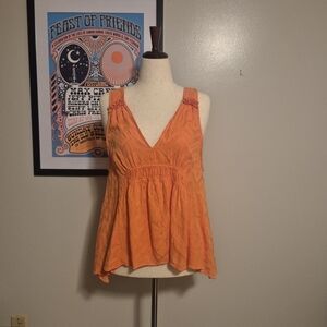 Maeve Tangerine V-Neck Sleeveless Top Large Anthro Lovely Melon